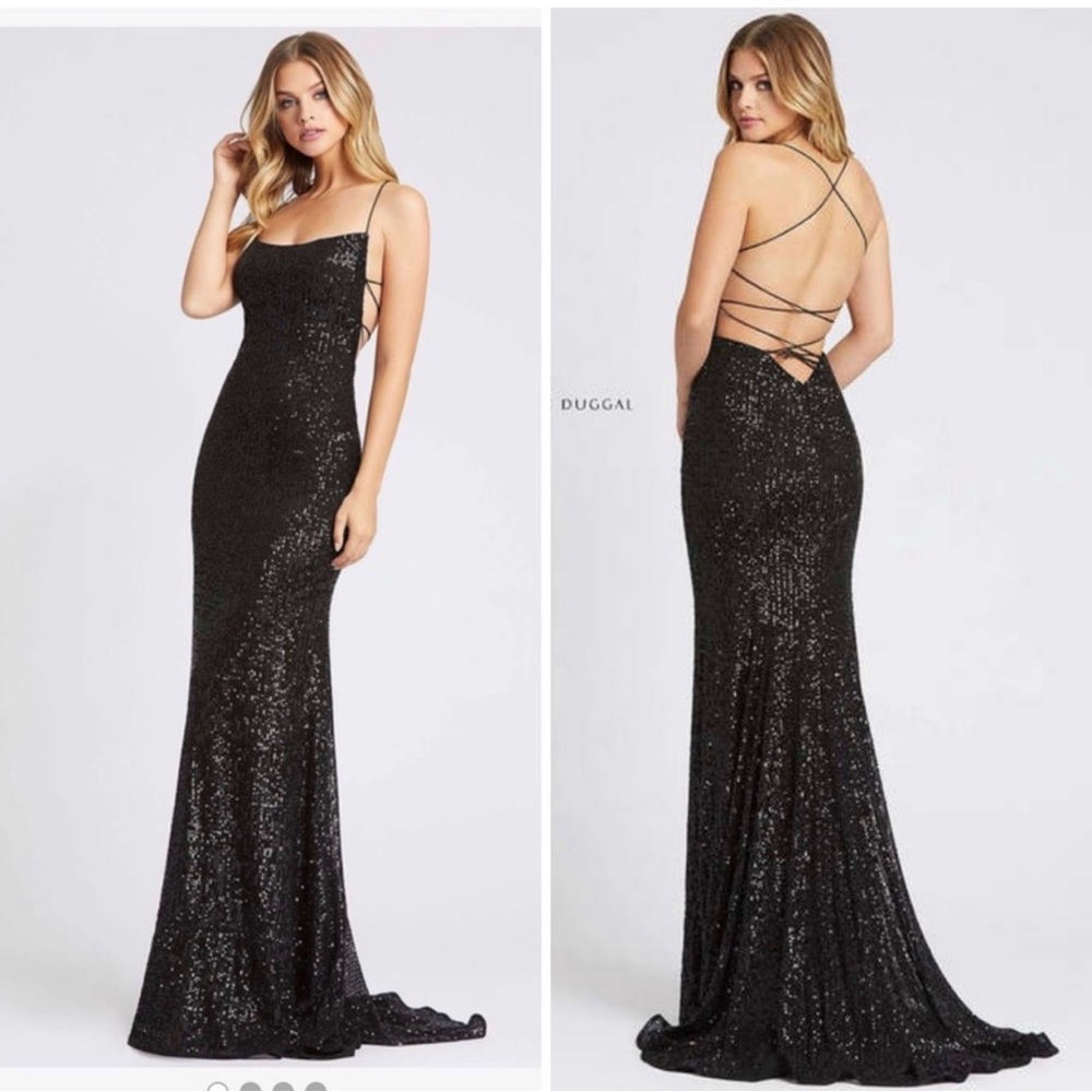 Mac Duggal Black Sequin strappy back Maxi Dress